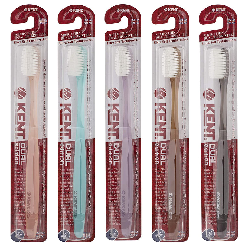 [KENT] CRYSTAL DUAL Regular Head Soft FIRM Action Easy Grip Soft Toothbrush (5 Rustic Color Variations)