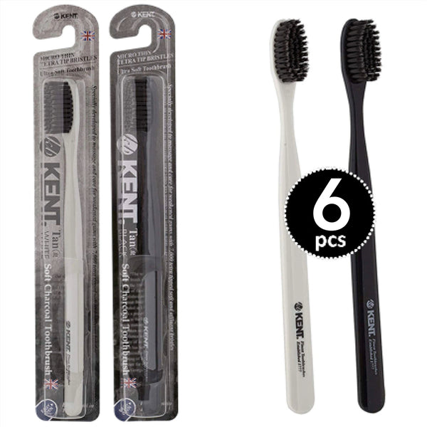 [KENT] TAN Soft Bristles Charcoal Toothbrush Teeth Whitening (Set of 6)
